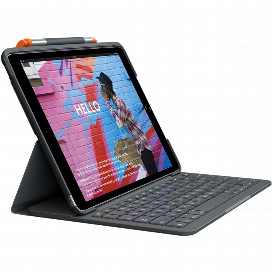 Logitech Slim Folio Bluetooth Tastatur und Schutzhülle iPad 7./8. Generation grey QWERTZ DE