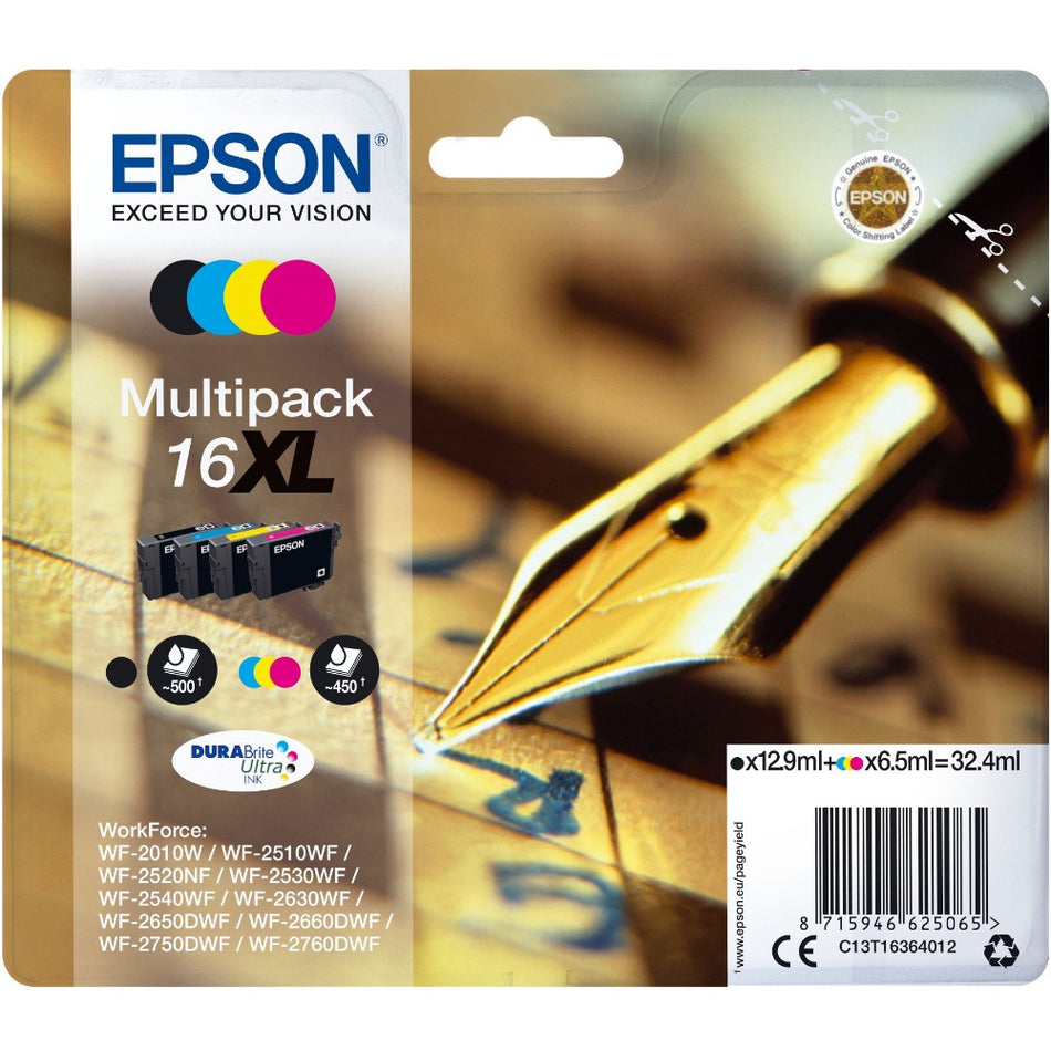 Epson Tinte 16XL C13T16364012 4er Multipack (BKMCY) bis zu 450 Seiten
