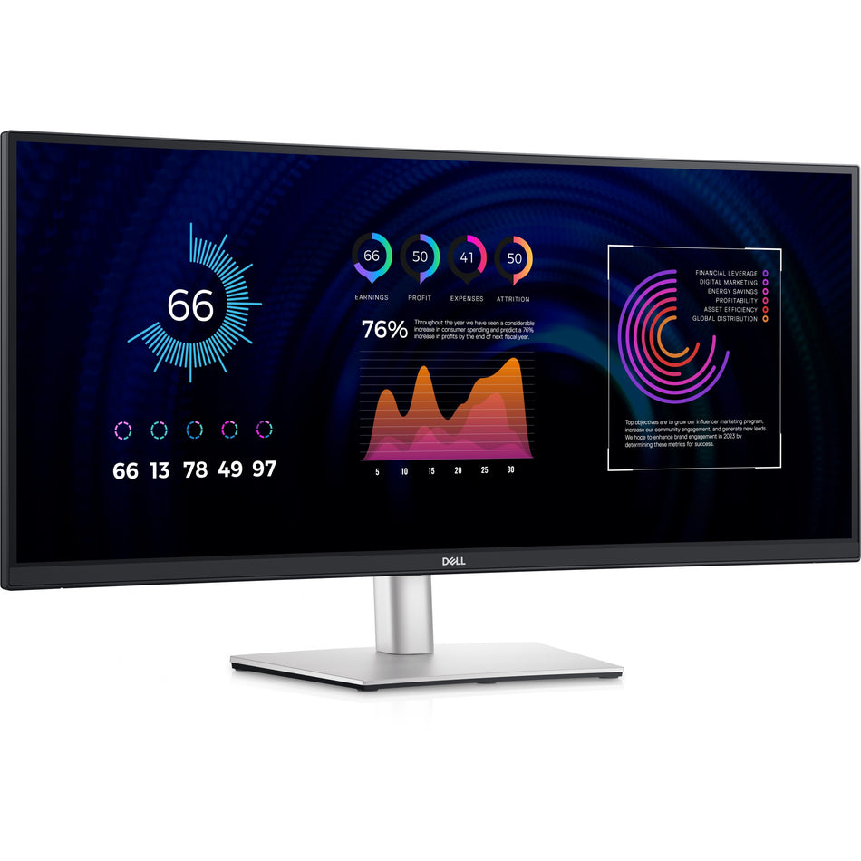 86,4cm/34" (3440x1440) Dell P3424WE WQHD IPS Curved 21:9 60Hz 5ms HDMI DP USB-Hub VESA Black/Silver